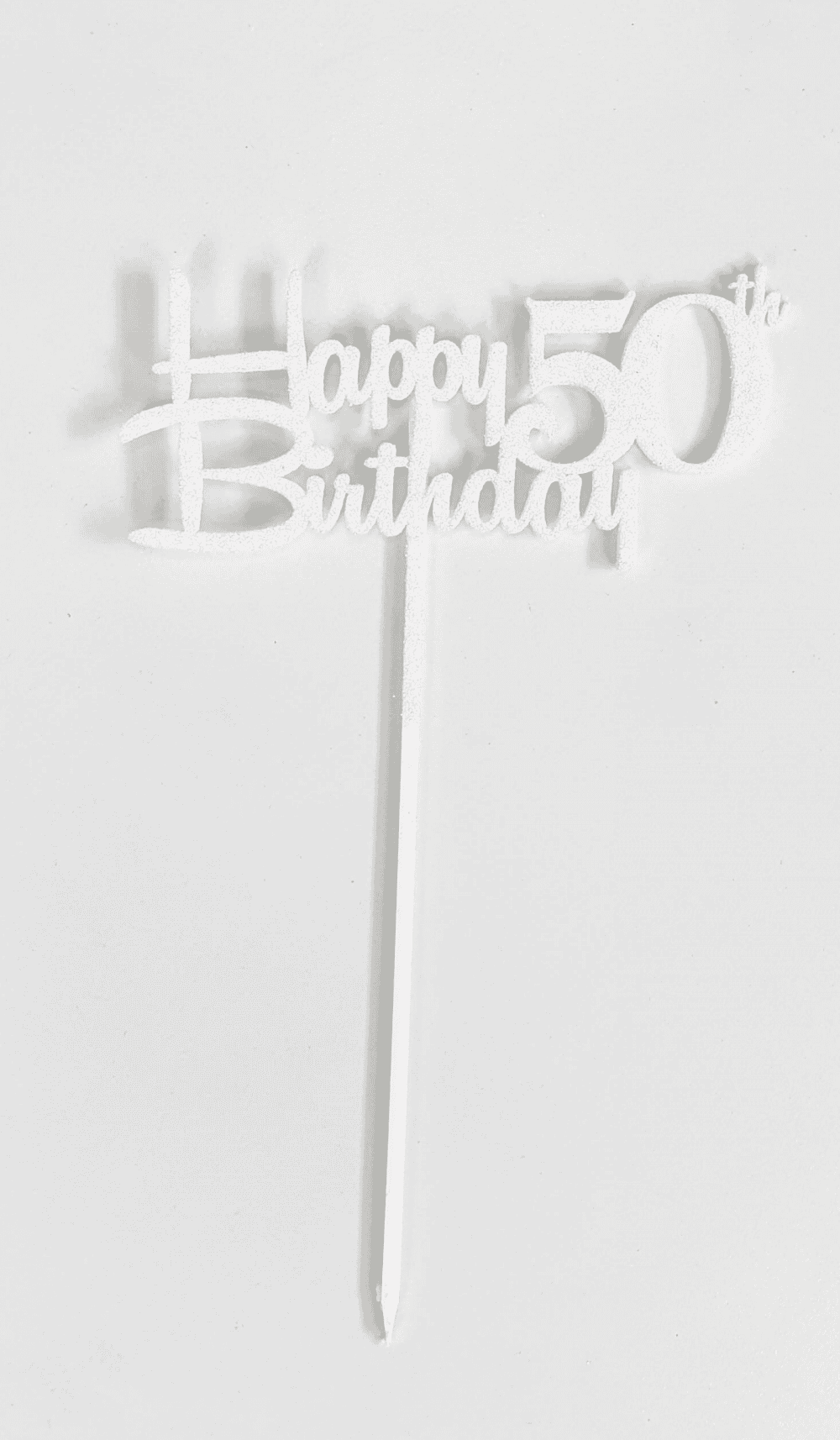 Cake Topper White Acrylic Glitter Happy 50th Birthday