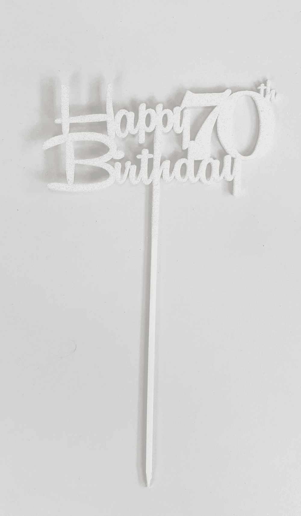 Cake Topper White Acrylic Glitter Happy 70th Birthday