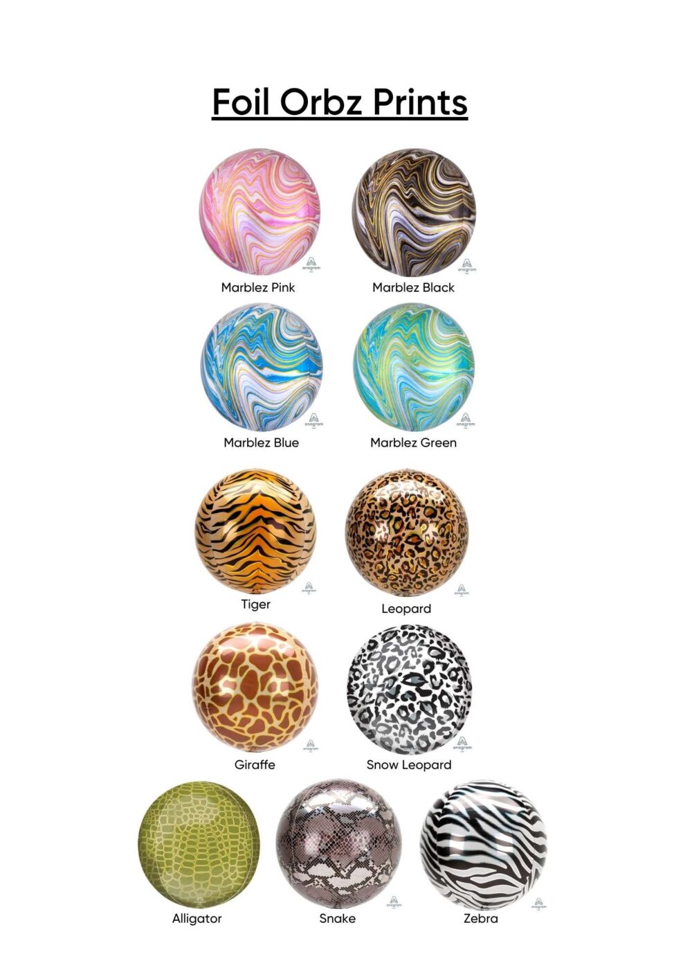 Anagram Foil Orbz Balloon Prints