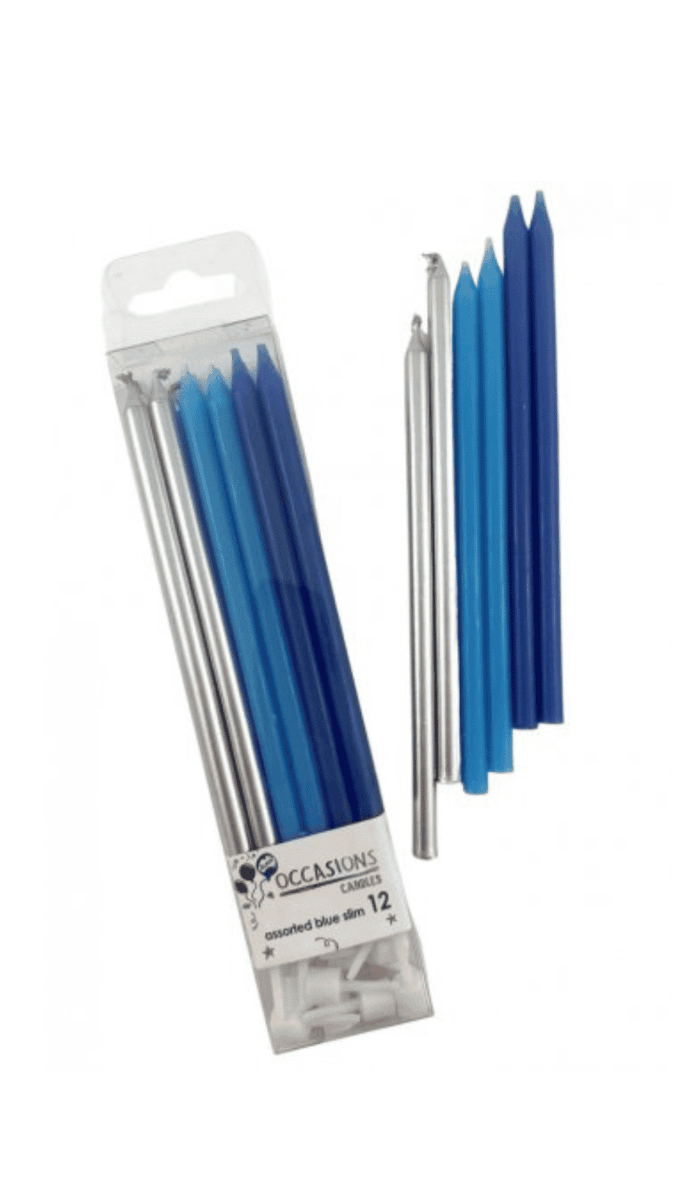 Blue Silver Slim Cake Candles