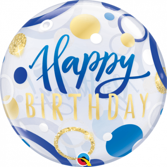 Blue & Gold Dots Birthday Bubble Balloon