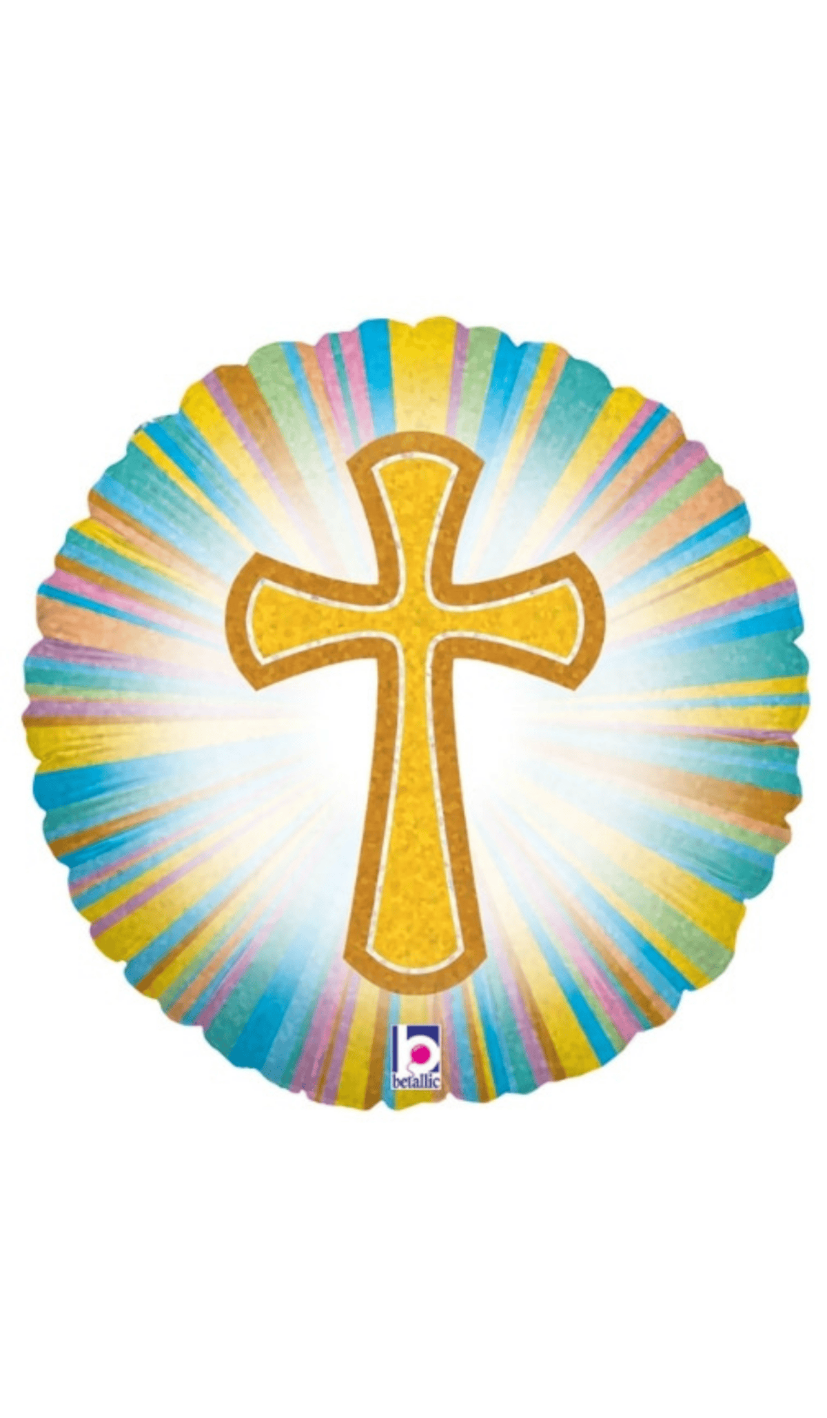 Cross gold rainbow foil balloon round religious