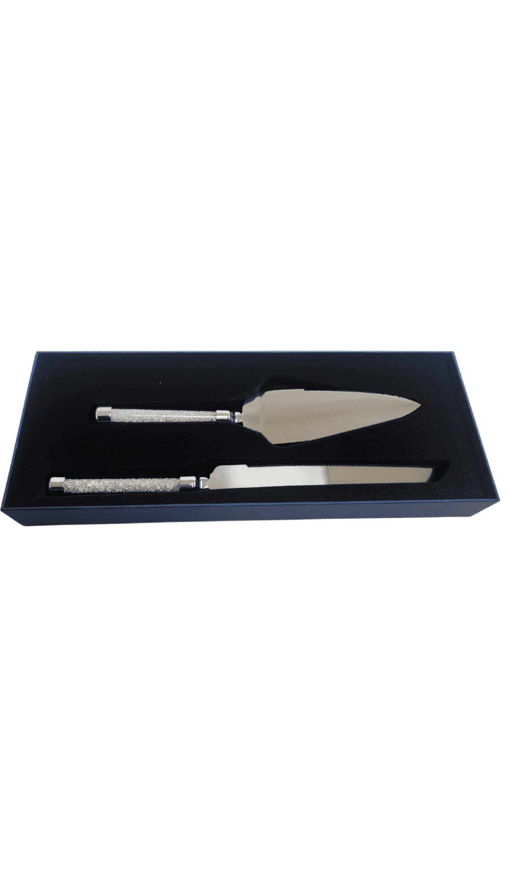 diamante stem crystal cake server knife set