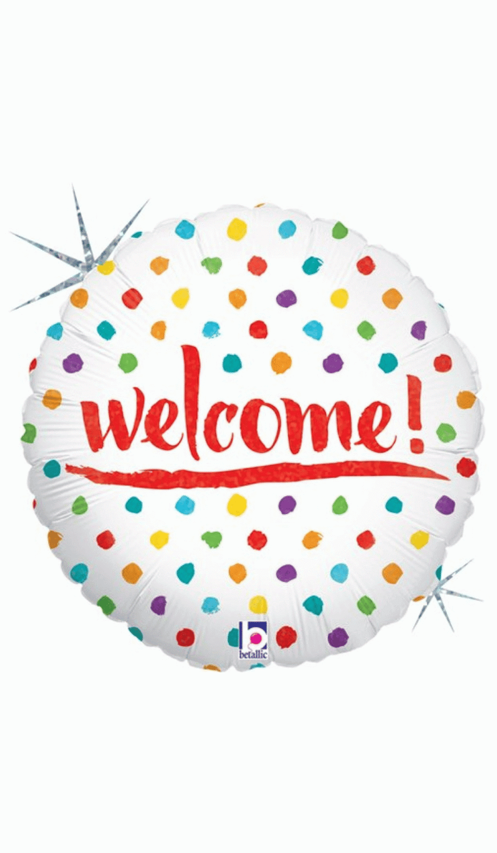 Welcome round foil balloon polka dots