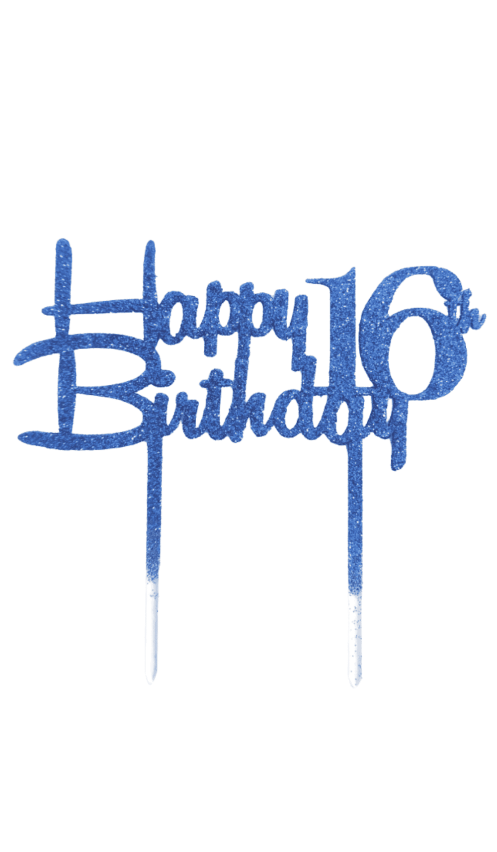 Happy 16th Birthday blue glitter acrylic cake topper