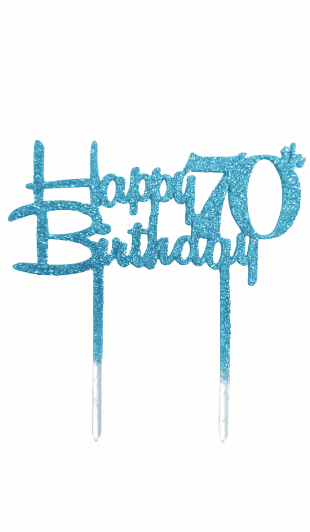 Happy 70th Birthday aqua glitter acrylic cake topper