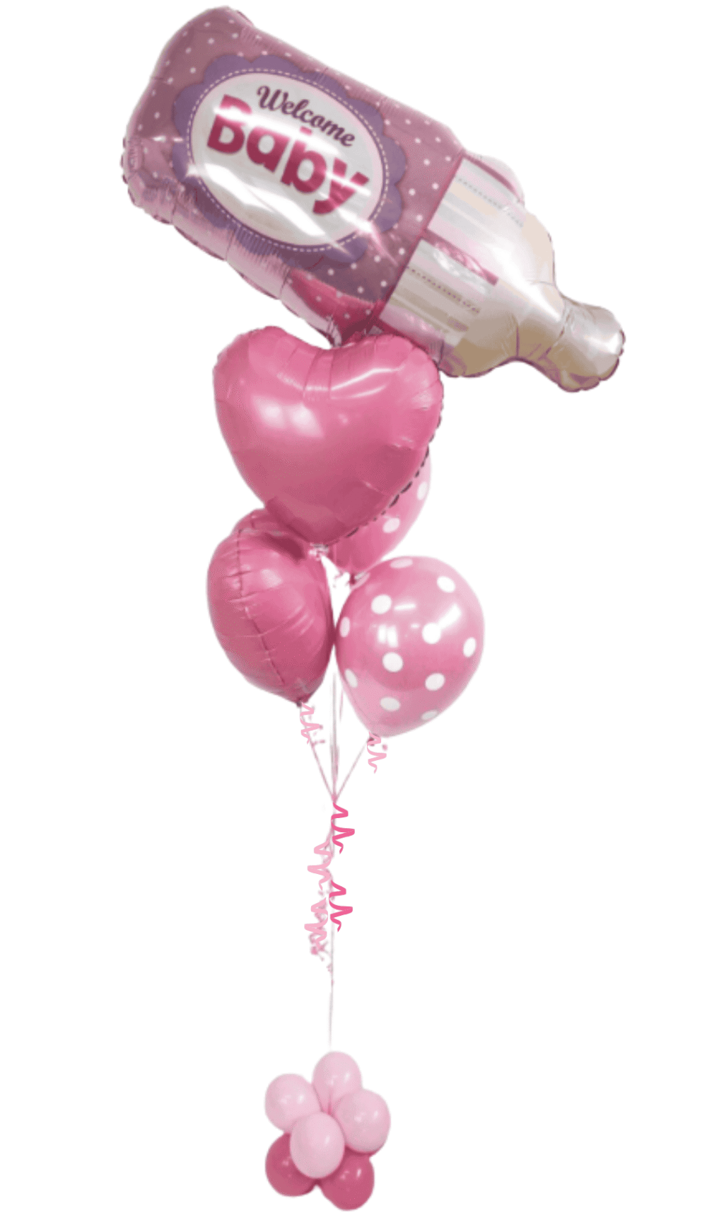 Welcome Baby Bottle Hearts helium balloon bouquet newborn