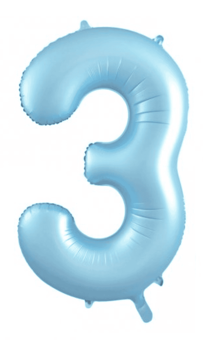 Pastel Blue Foil Balloon Large Number Three
