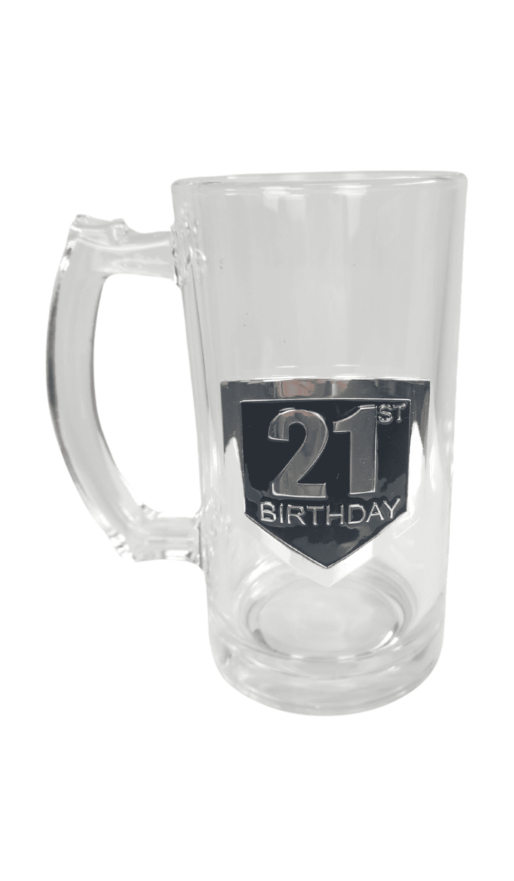 Glass Beer Stein Mug Badge 21 Birthday