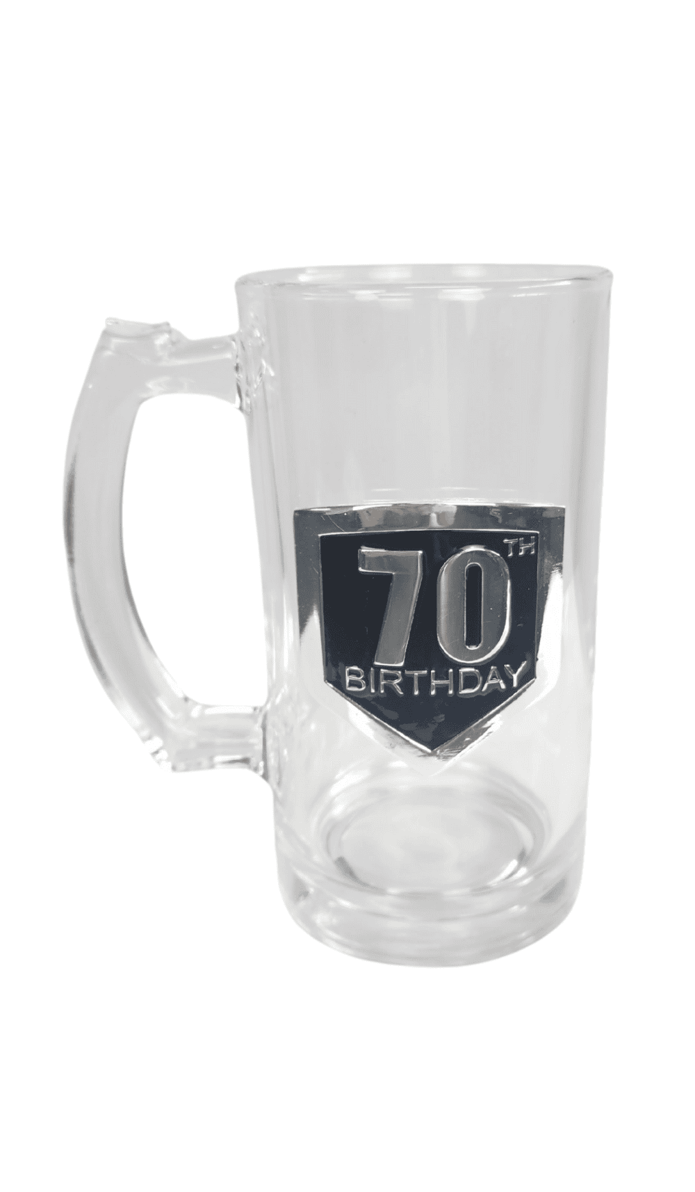 Glass Beer Stein Mug Badge 70 Birthday