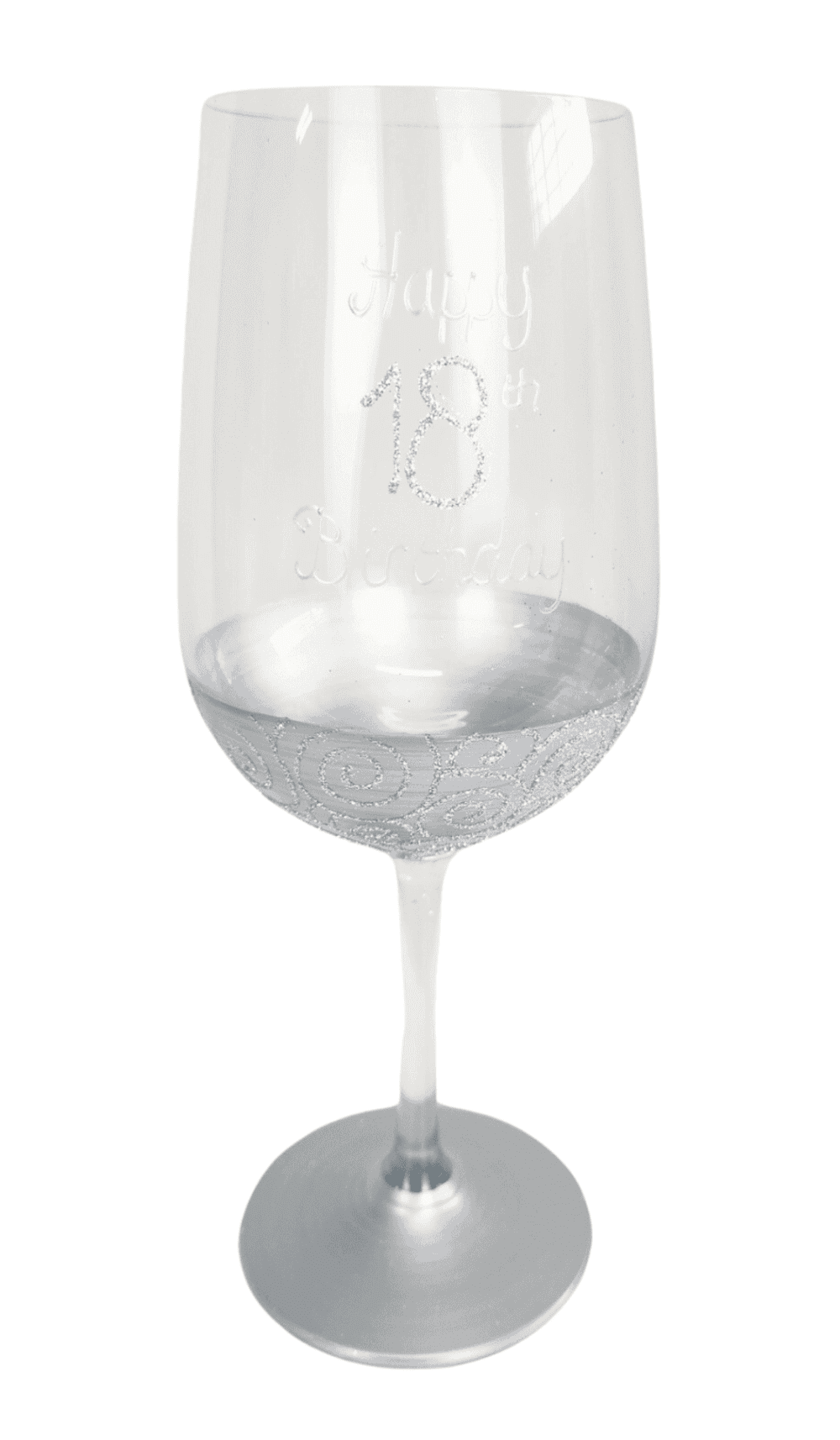 Wine Glass Happy 18th Birthday Silver Glitter
