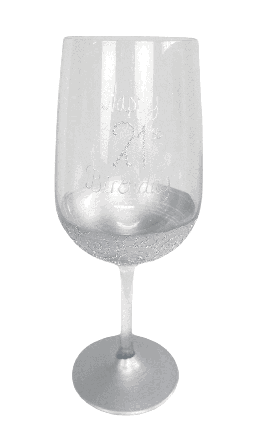 Happy 21st Birthday Wine Glass Silver Glitter