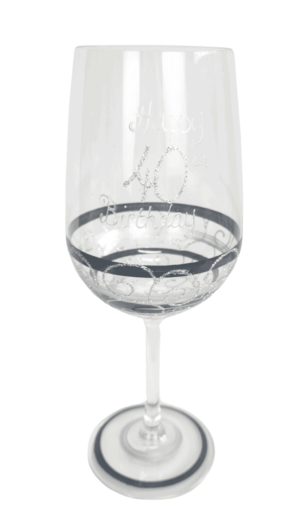 Wine Glass Hand Painted Black Silver Glitter 40th Birthday