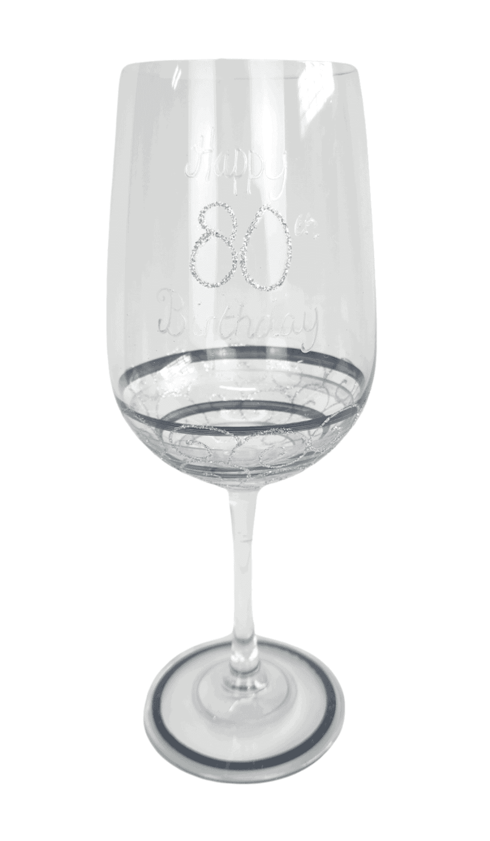Wine Glass Hand Painted Silver Black Glitter 80th Birthday