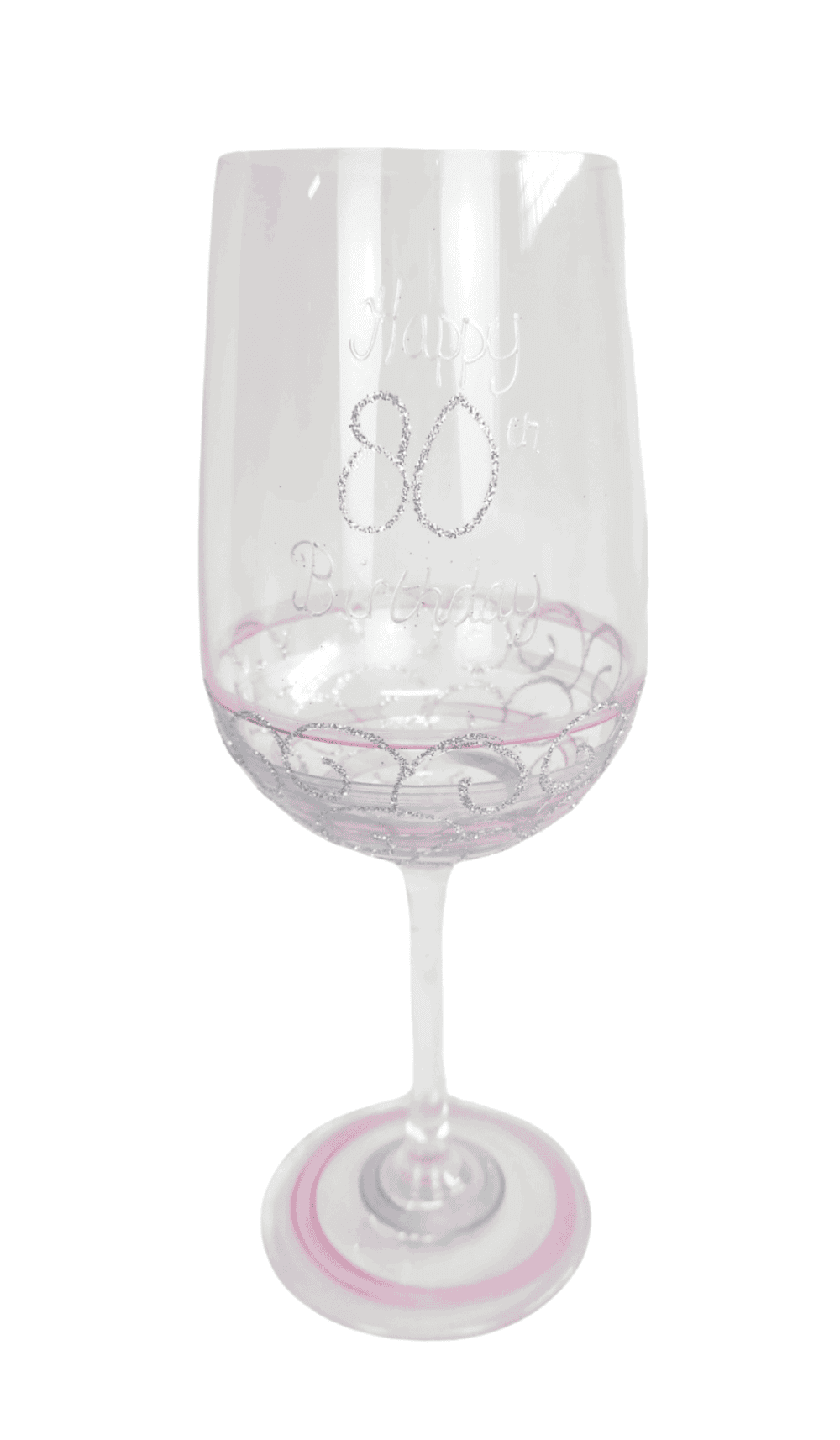 Wine Glass Hand Painted Pink Silver 80th Birthday