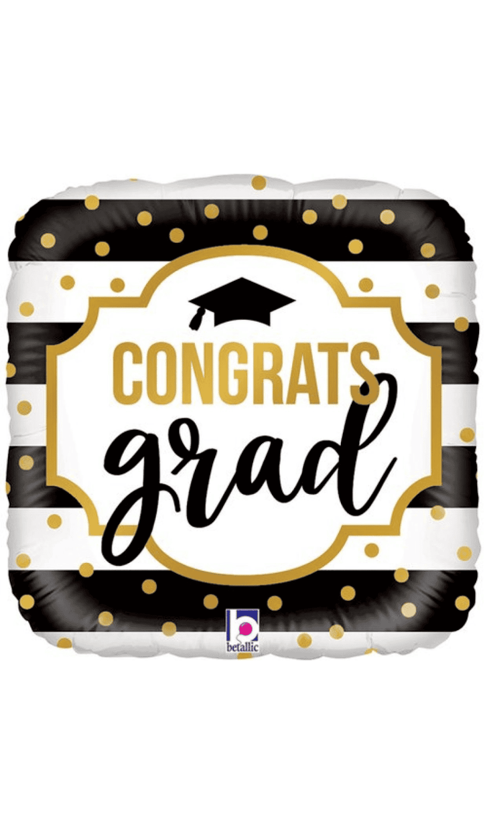 Congrats Grad Stripes Black White Foil Balloon