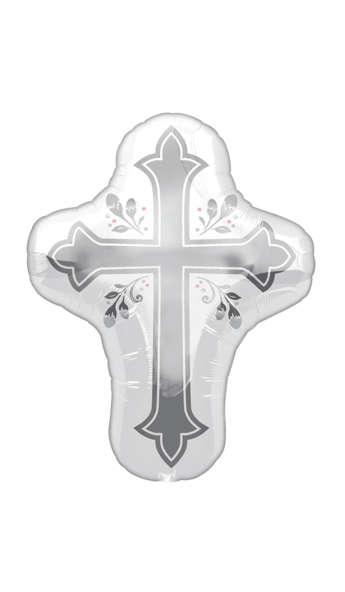 silver cross foil balloon