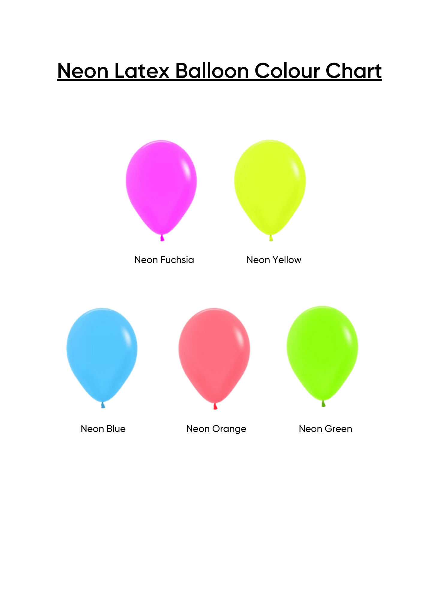 Neon Fluro Latex Balloon Chart