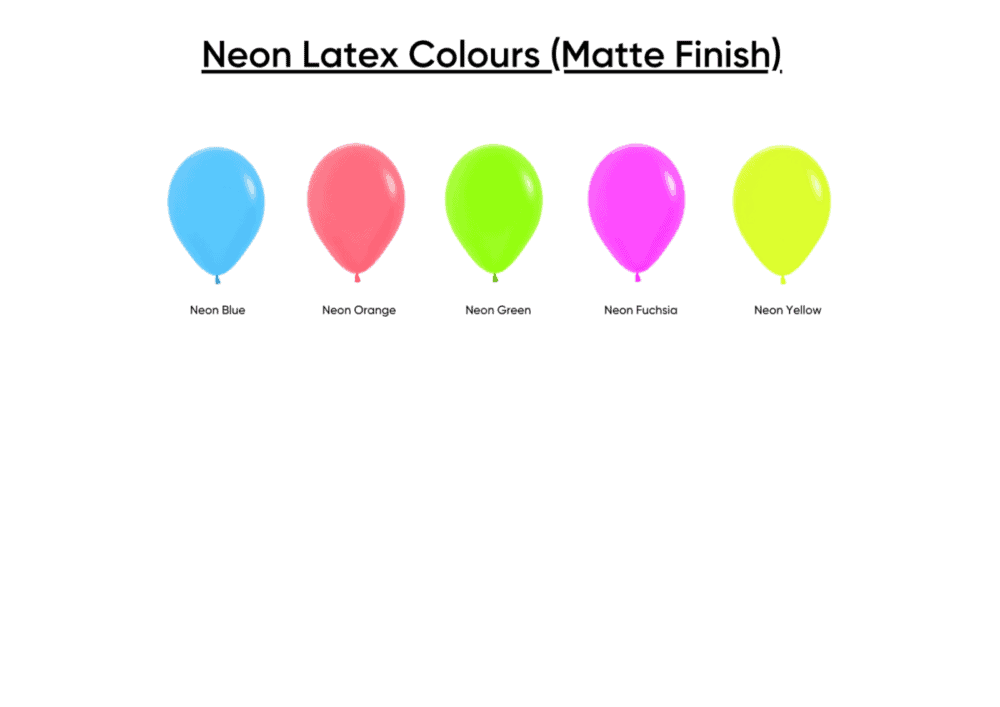 Standard Neon Latex Balloon Colour Chart Range