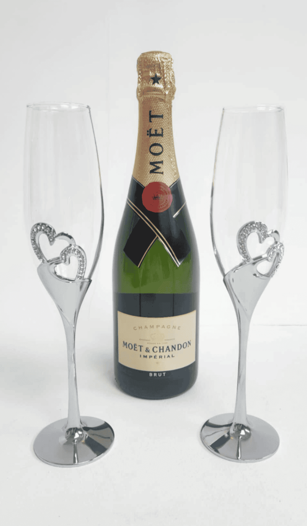 Champagne Flutes Set Silver Entwined Hearts