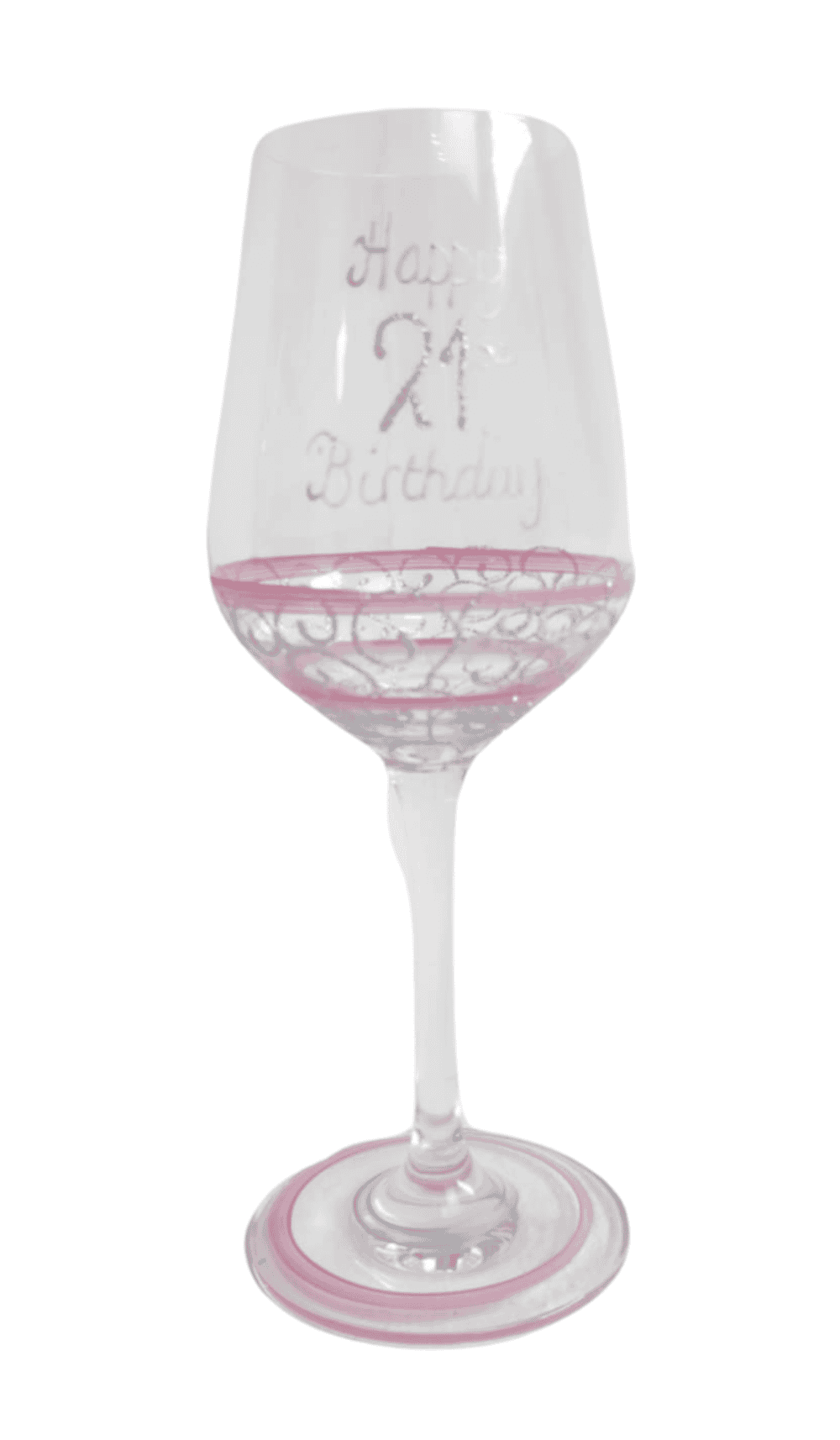 Wine Glass Painted Happy 21st Birthday Silver Pink