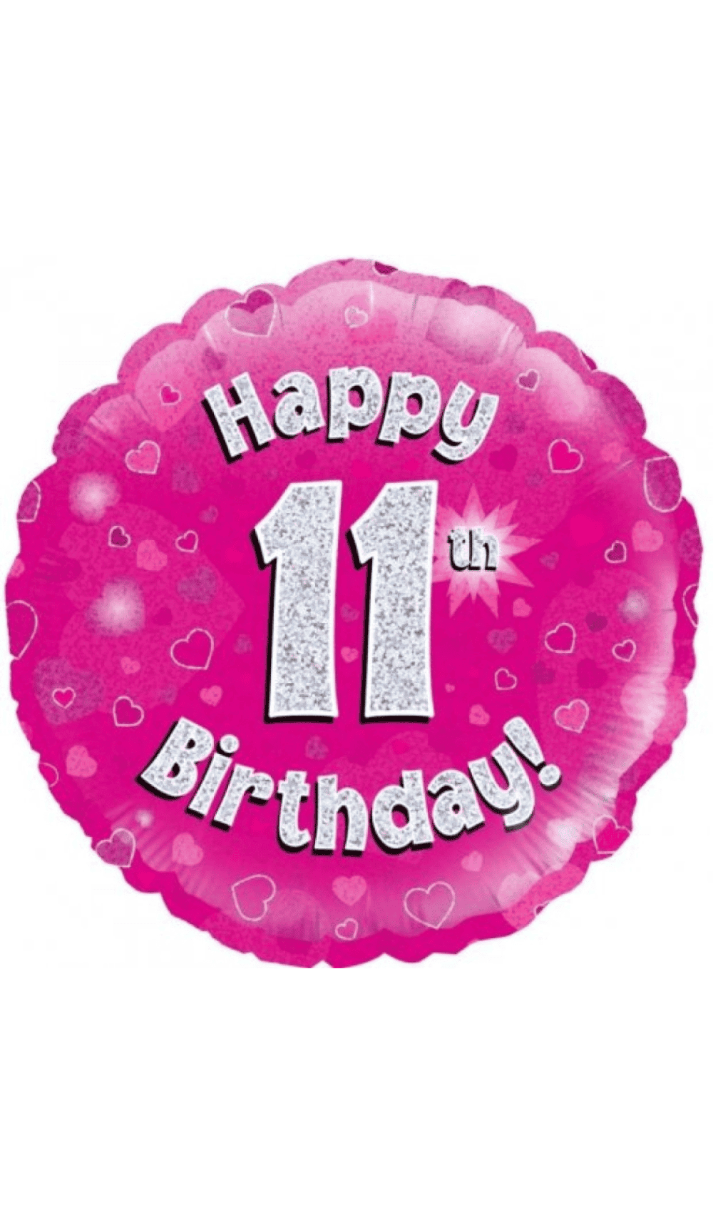 Happy 11th Birthday Pink Silver Foil Balloon Round 45cm