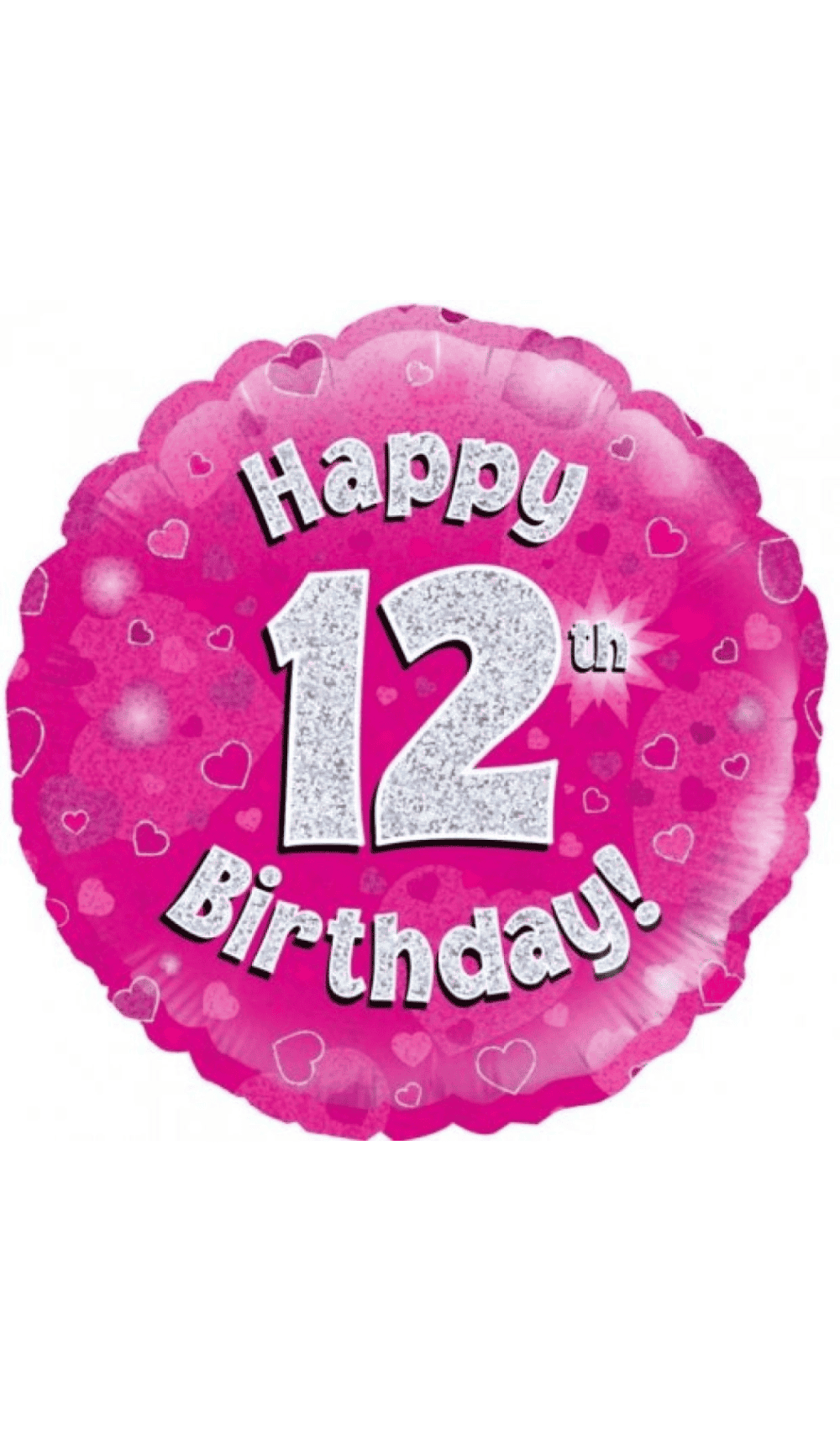 Happy 12th Birthday Pink Silver Foil Balloon Round 45cm