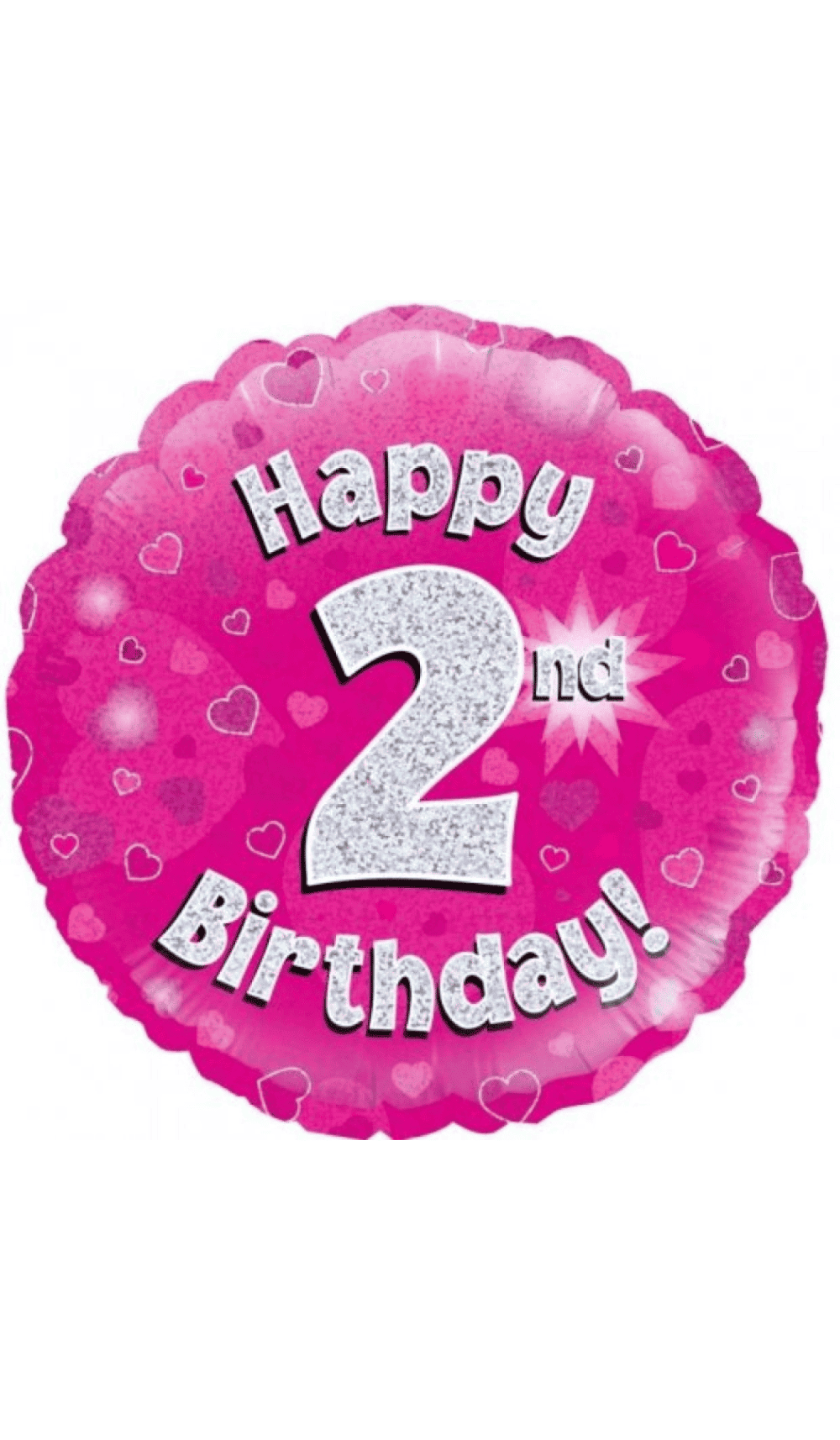 Happy 2nd Birthday Pink Silver Foil Balloon Round 45cm