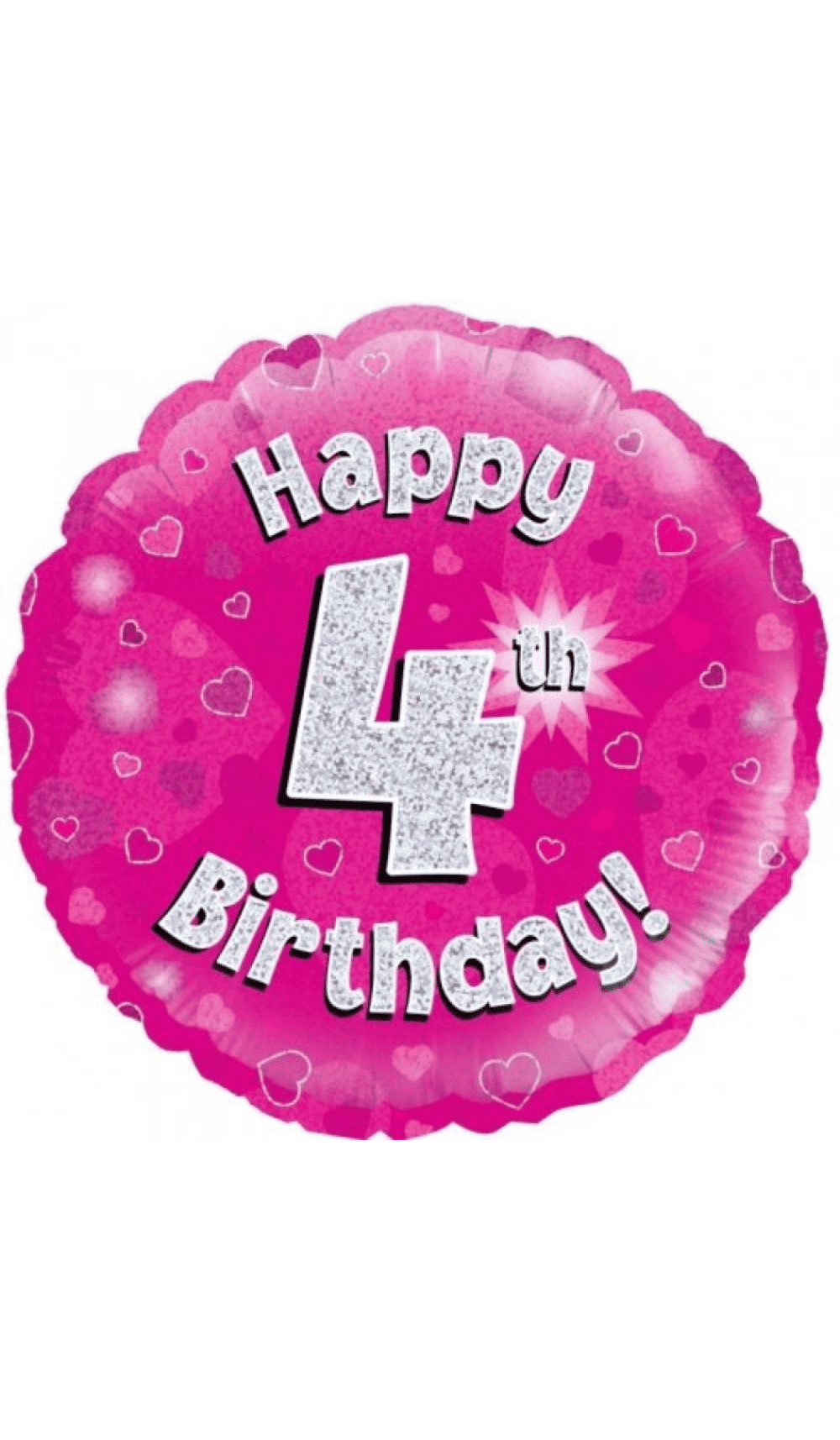 Happy 4th Birthday Pink Silver Foil Balloon Round 45cm