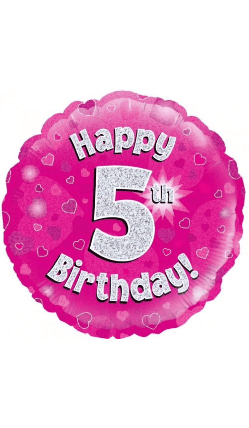 Happy 5th Birthday Pink Silver Foil Balloon Round 45cm