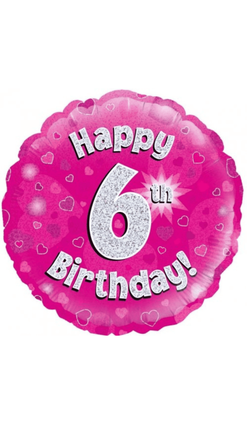 Happy 6th Birthday Pink Silver Foil Balloon Round 45cm