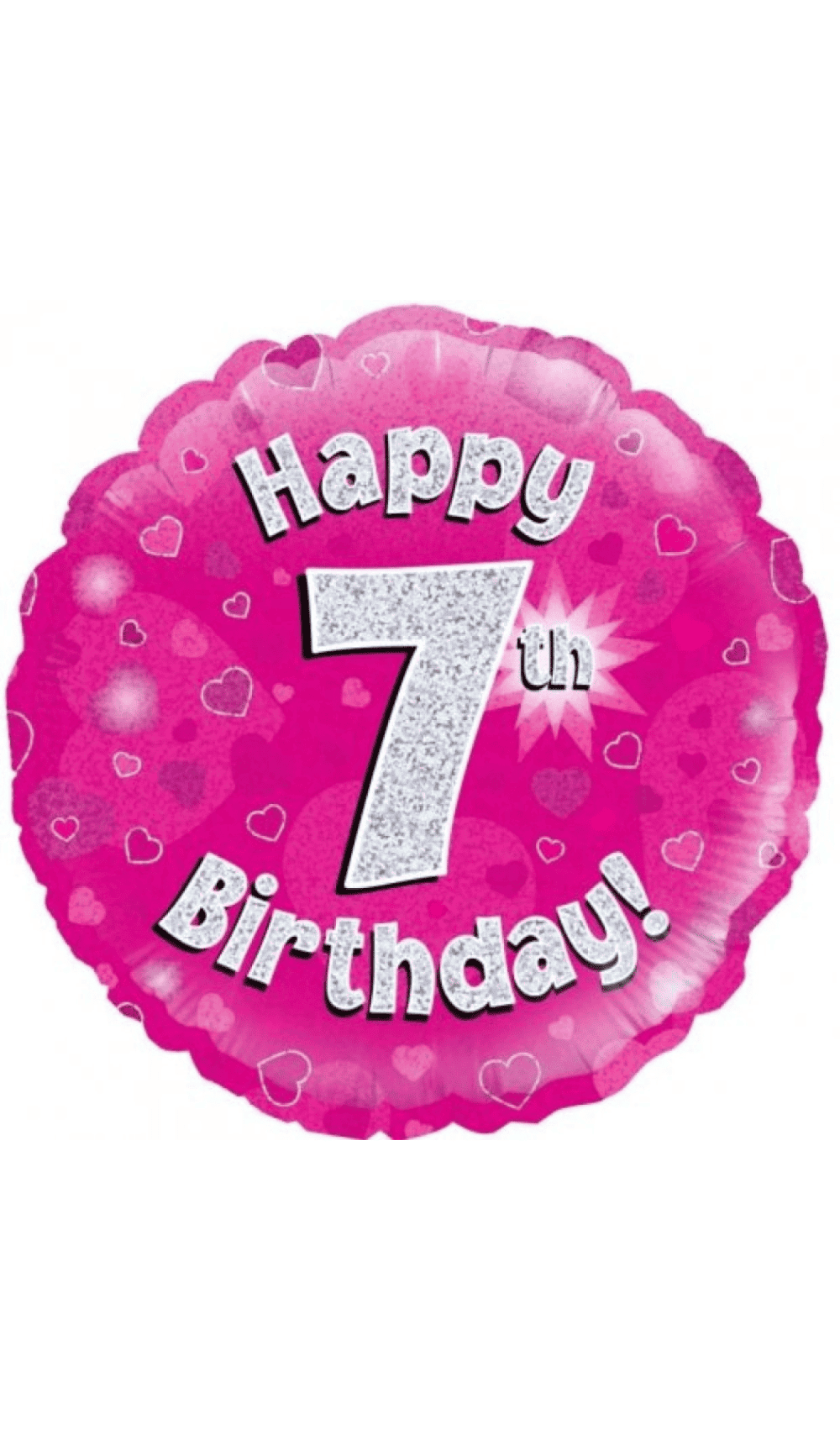Happy 7th Birthday Pink Silver Foil Balloon Round 45cm