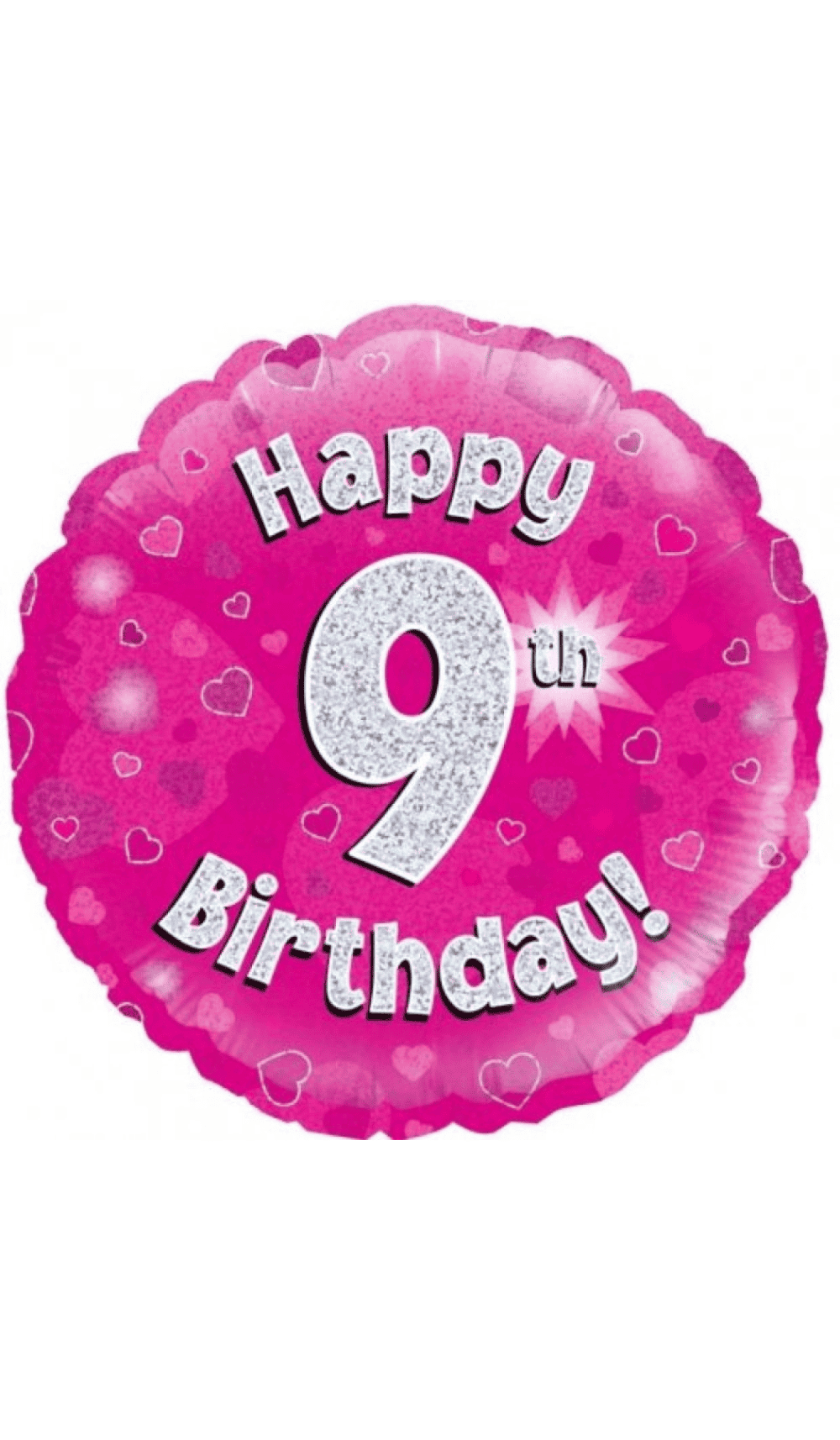 Happy 9th Birthday Pink Silver Foil Balloon Round 45cm