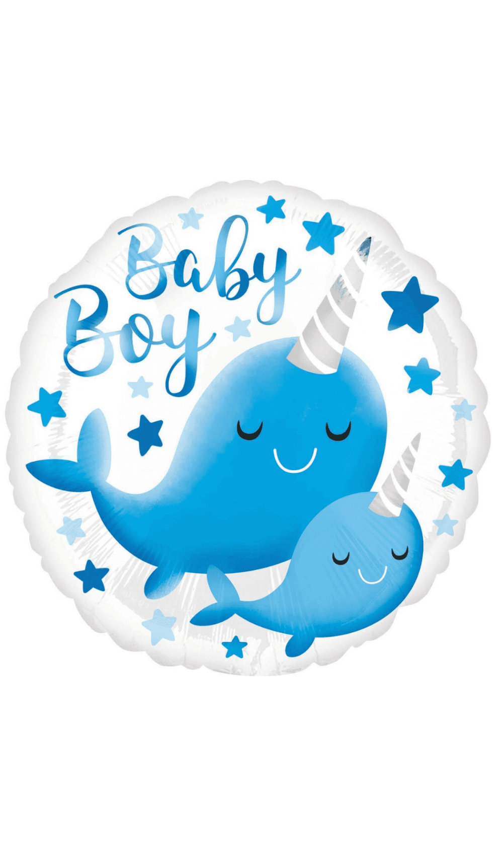 baby boy narwhal stars blue foil balloon round
