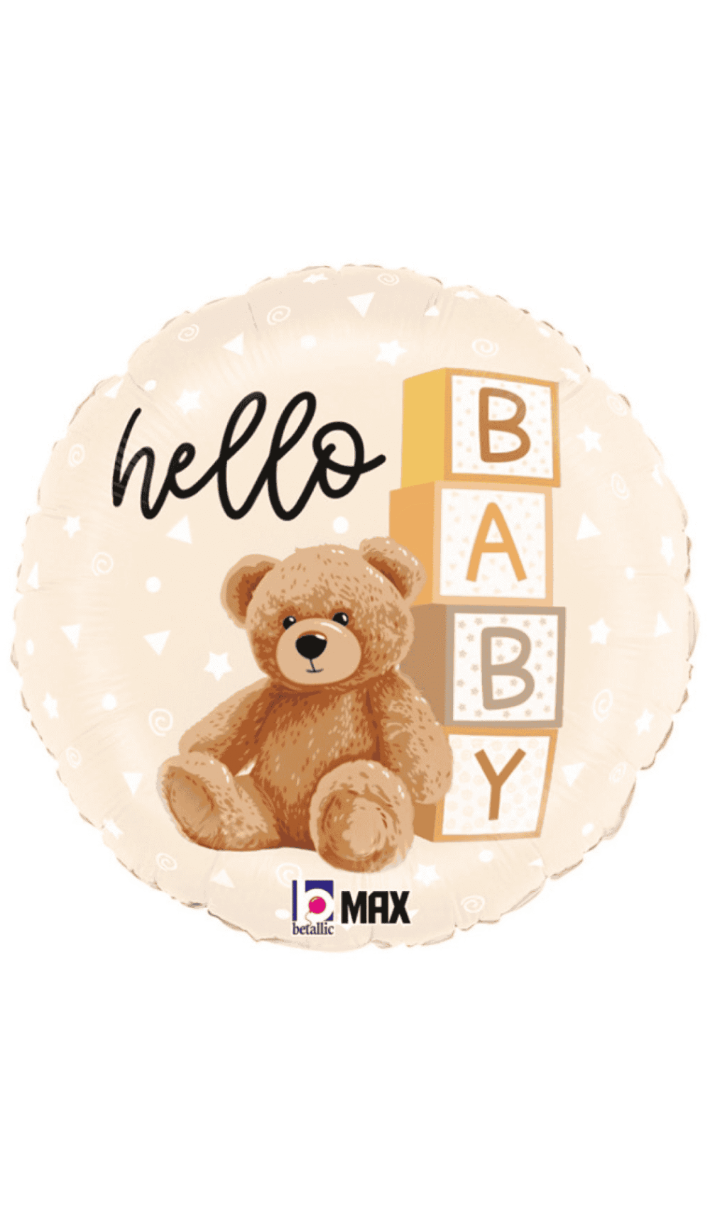 hello baby teddy blocks foil balloon cream