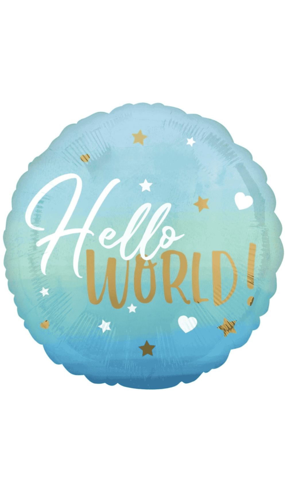 hello world blue gold round foil balloon new baby boy