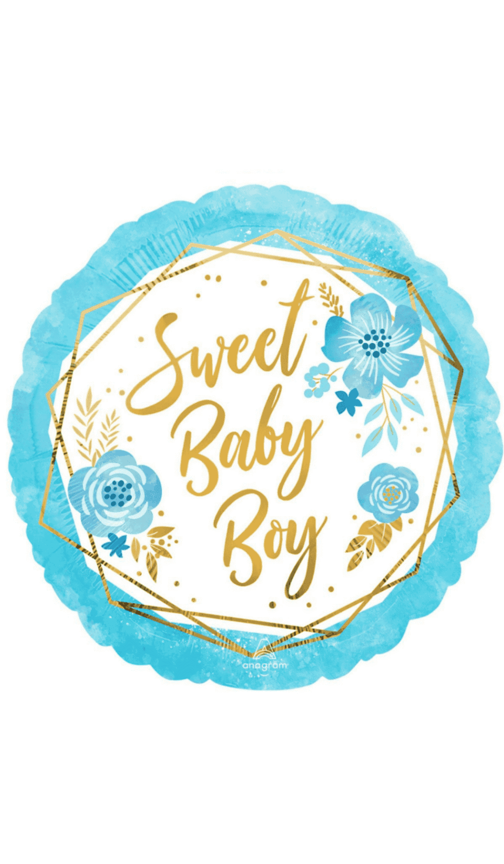 Sweet baby boy floral foil balloon blue white