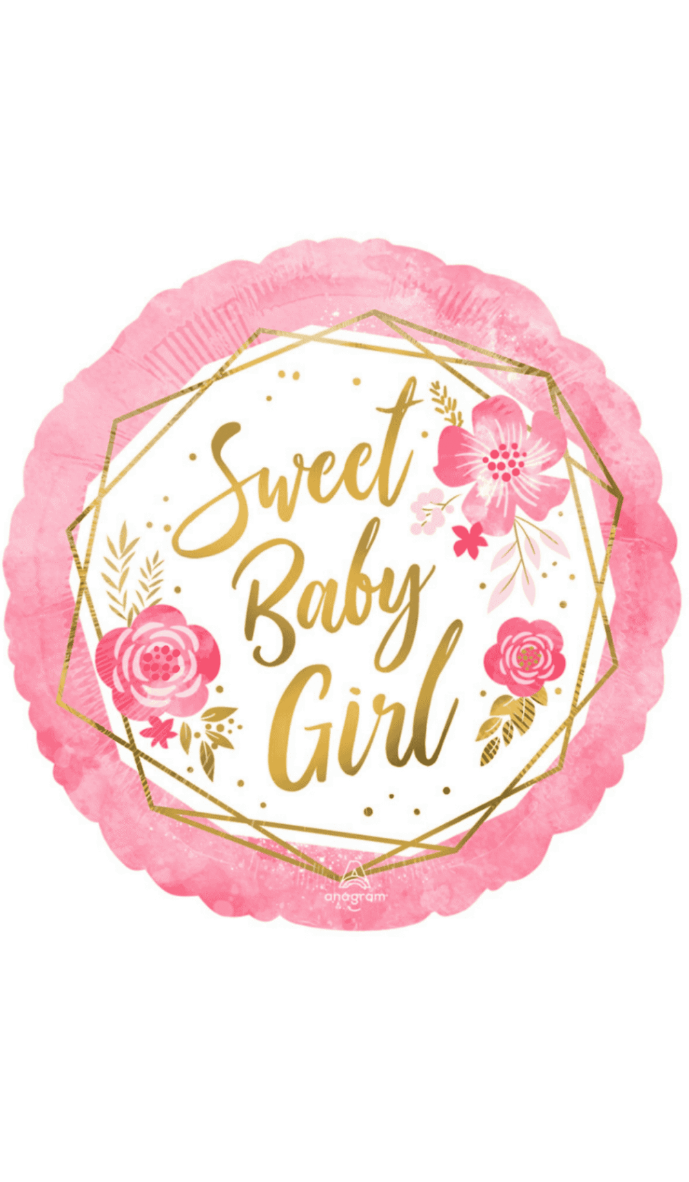 Sweet baby girl floral foil balloon pink white