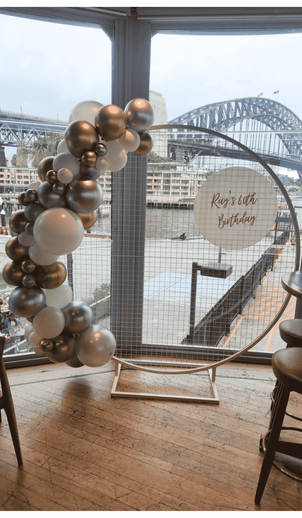 Round Mesh Backdrop Prop Hire balloon garland customised acrylic disc