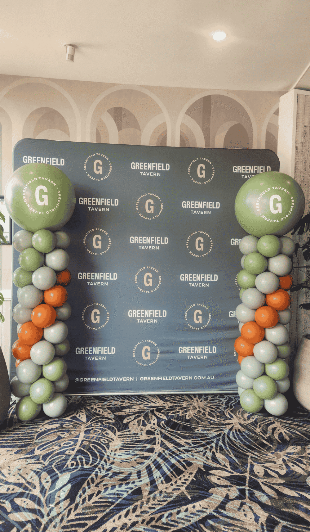 Classic air filled spiral balloon column grand opening custom decal logo