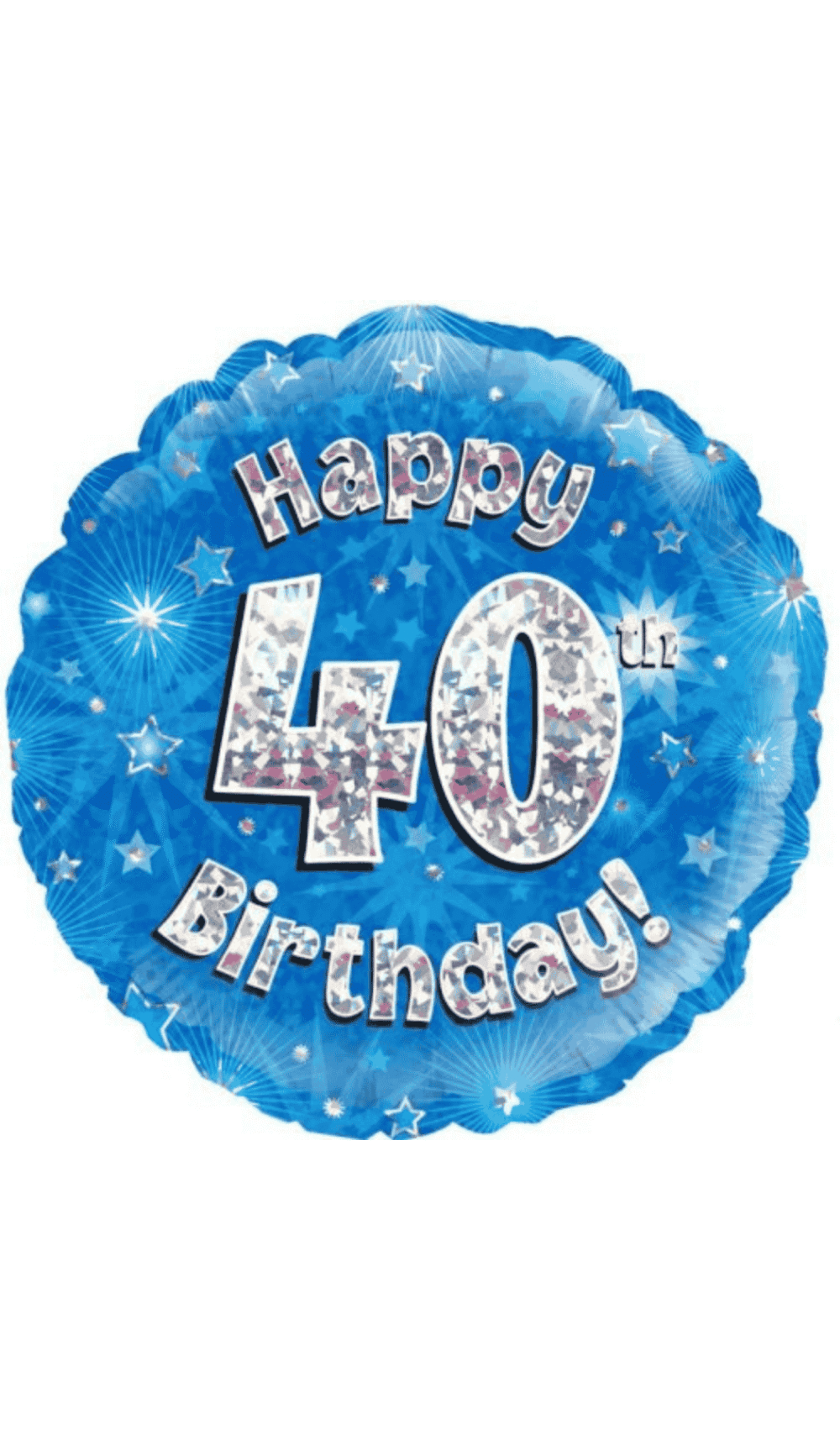 blue round foil balloon silver lettering happy 40th birthday