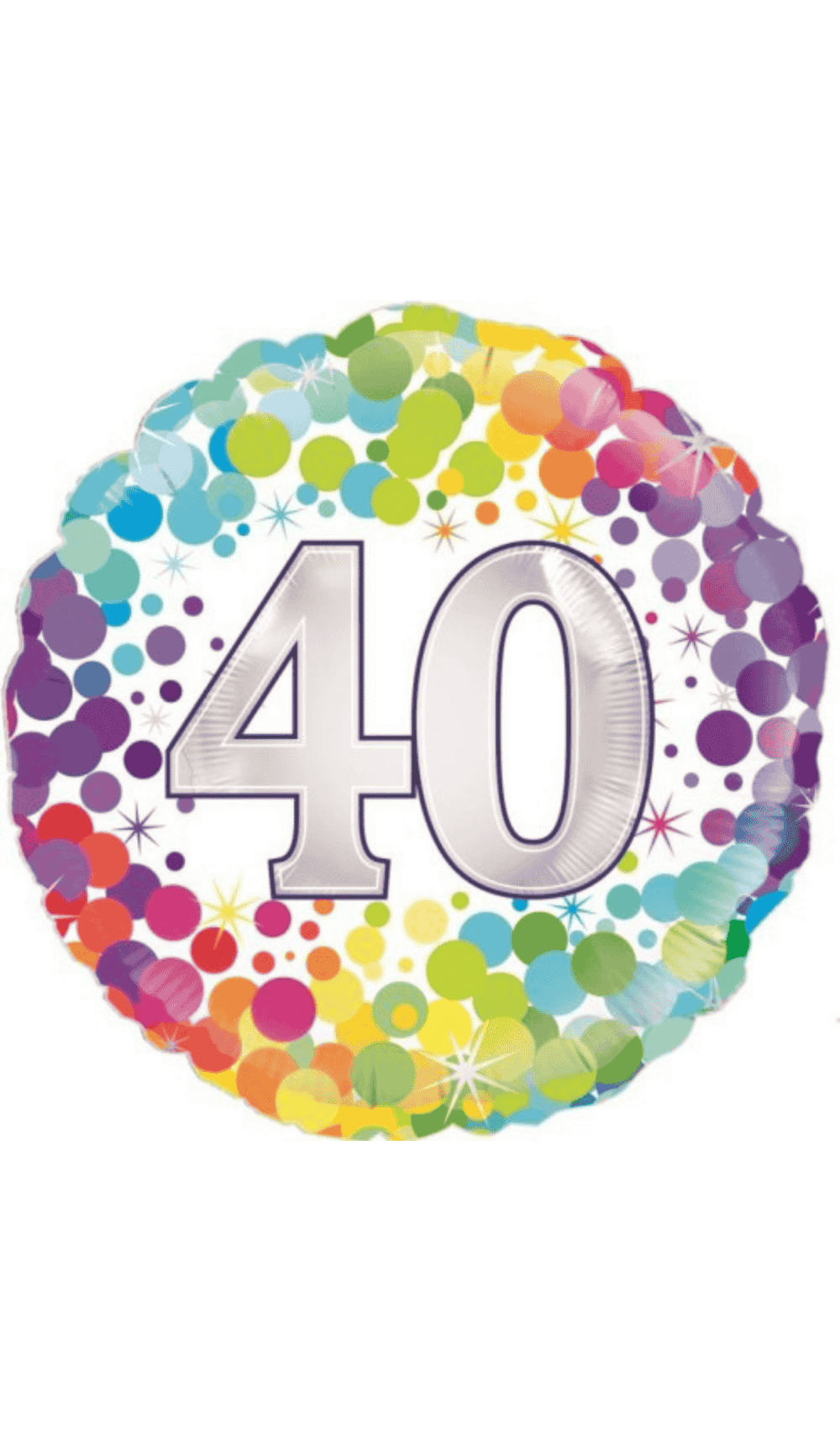 Colourful confetti dots round foil balloon 40 silver birthday