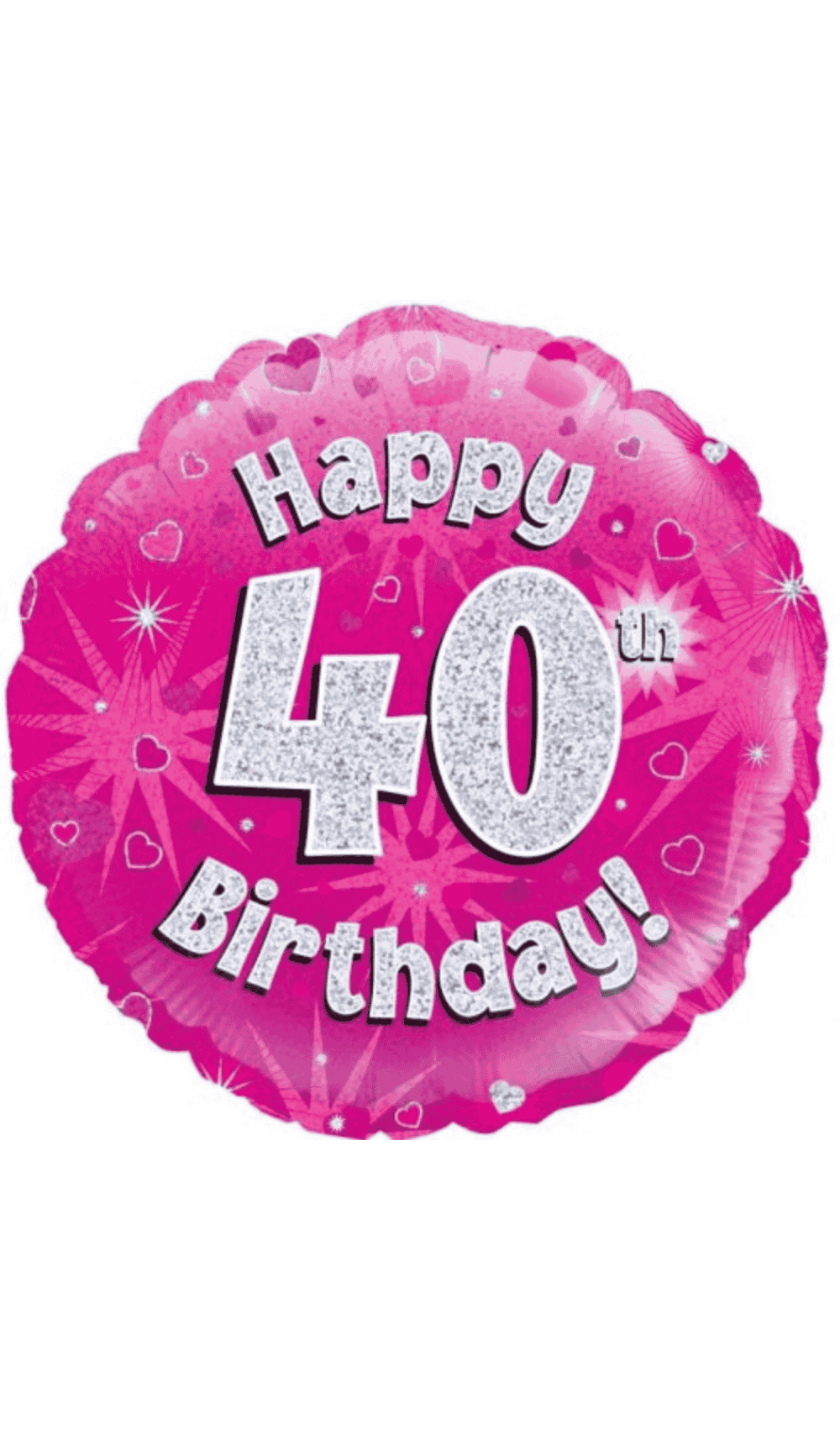 pink round foil balloon silver lettering happy 40th birthday