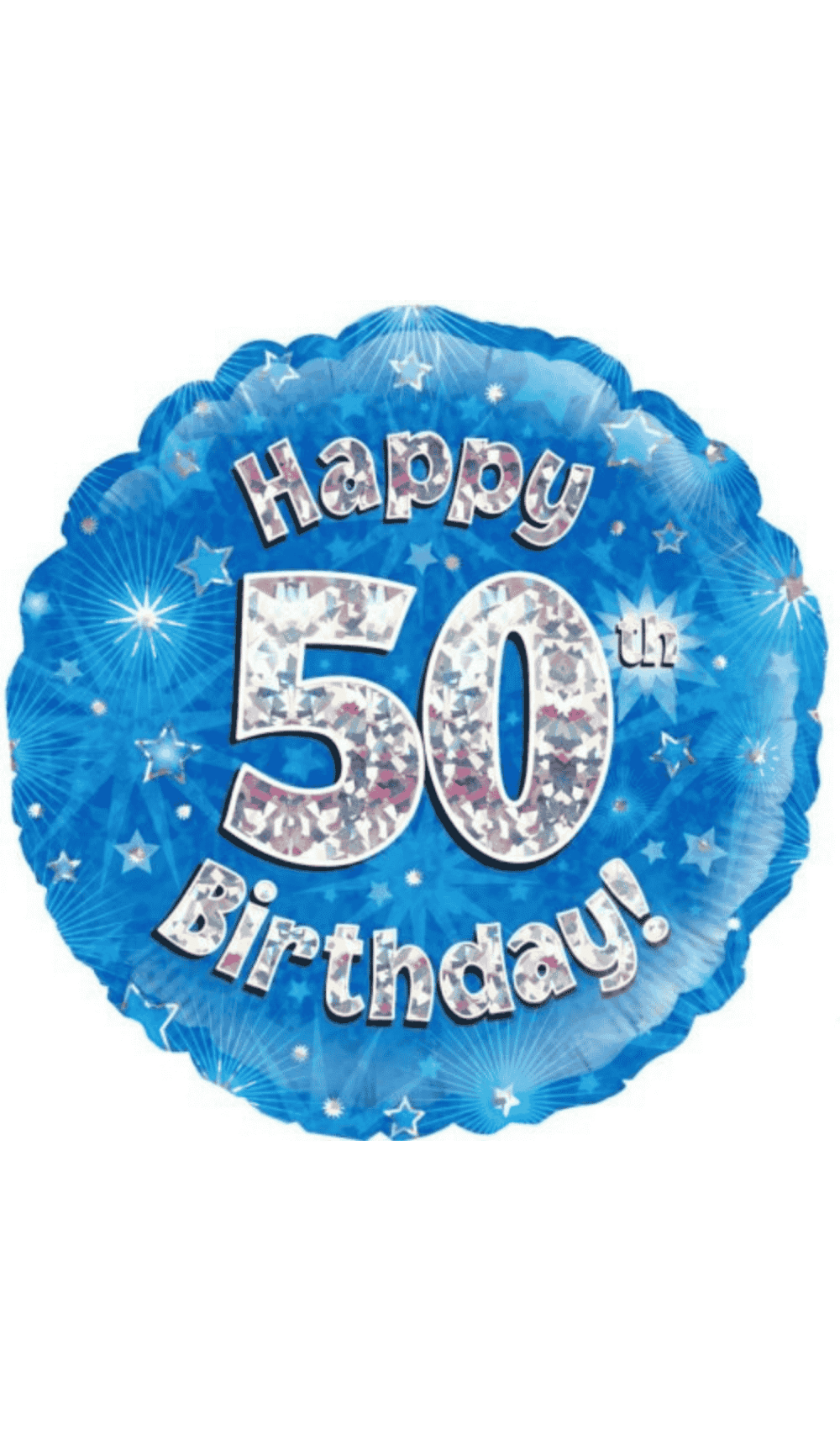 blue round foil balloon silver lettering happy 50th birthday