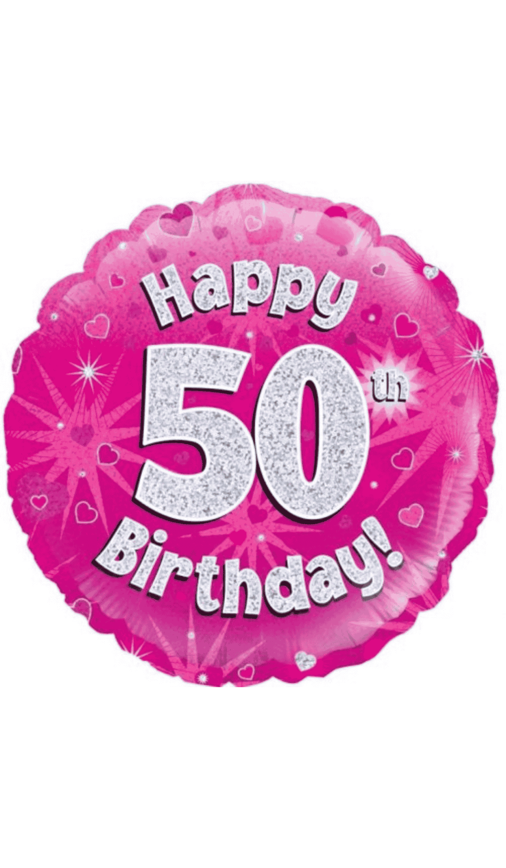pink round foil balloon silver lettering happy 50th birthday