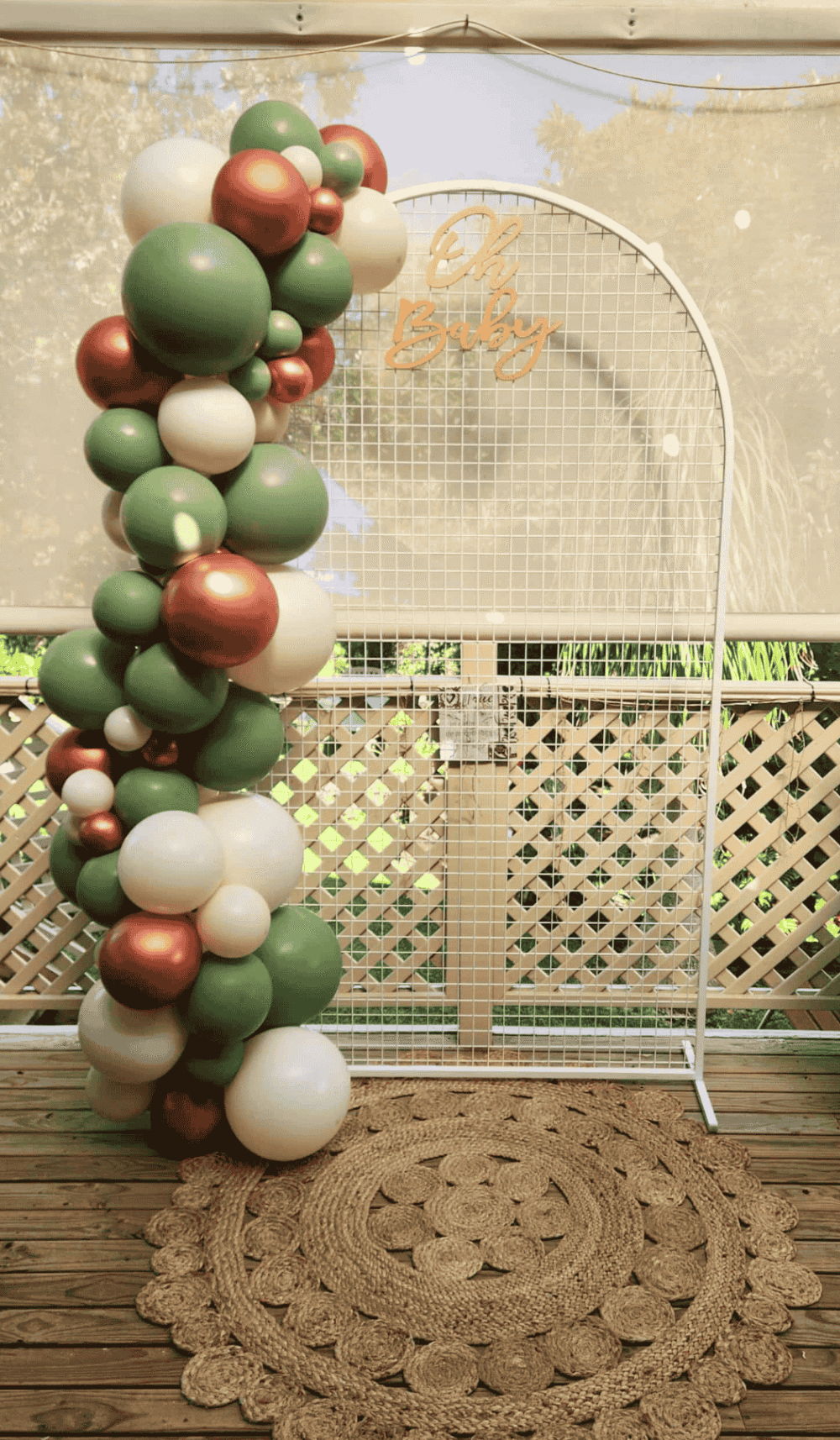 white mesh arch backdrop organic balloon garland package