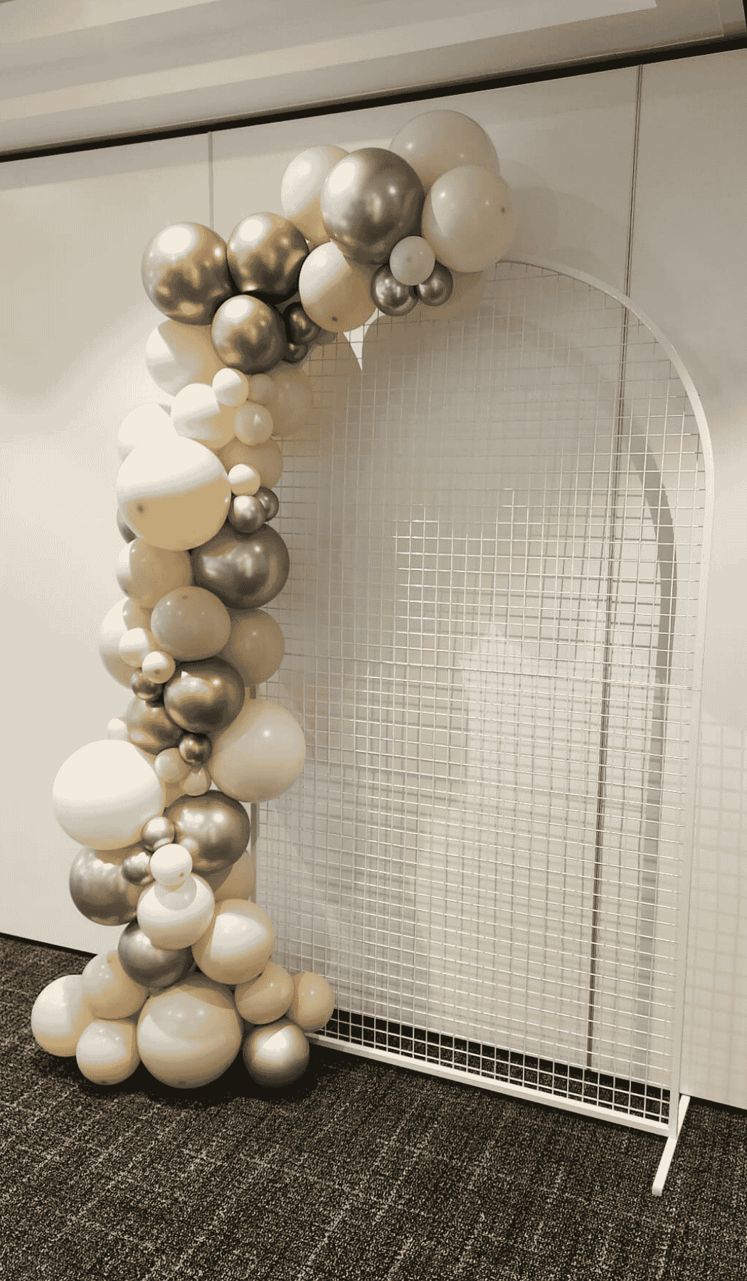 white mesh arch backdrop organic balloon garland package