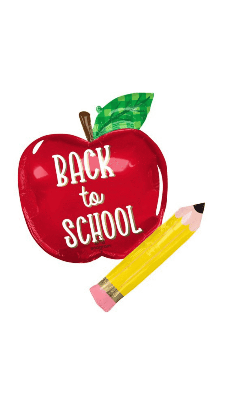 Back to School Red Apple and Yellow Pencil Foil Balloon Shape