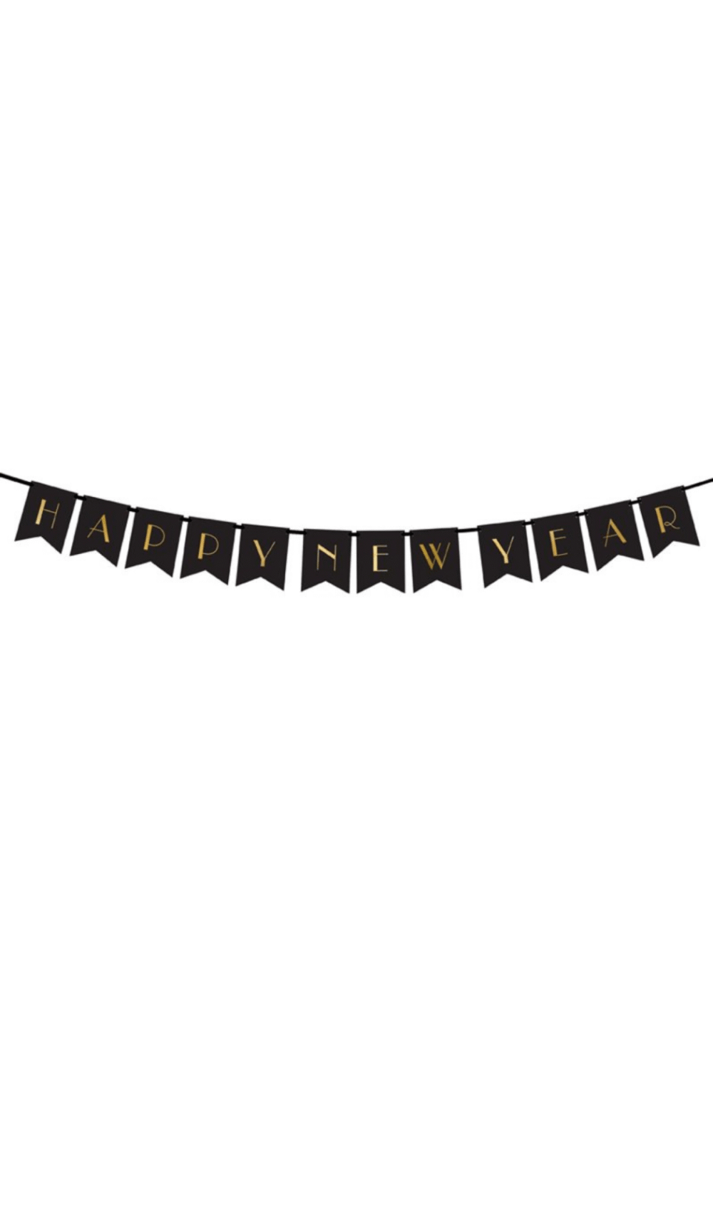 Happy New Year Black Pennant Letter Bunting Banner gold text