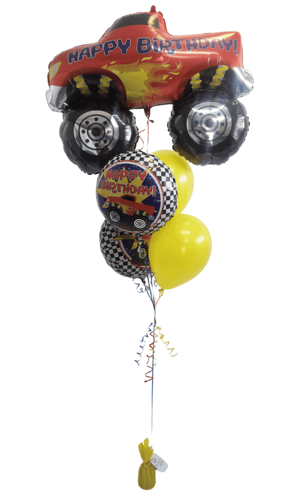 monster truck happy birthday helium filled balloon bouquet